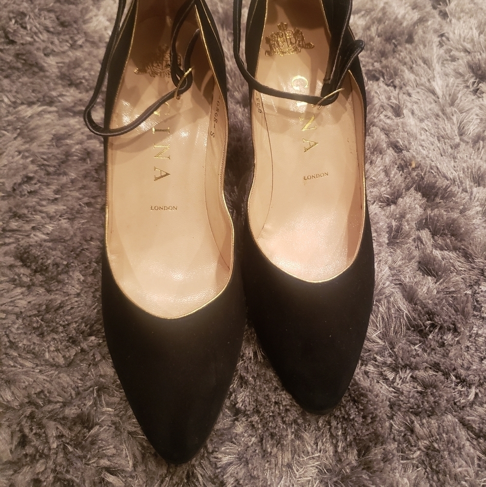 GINA LONDON Women's Suede Leather Black Slingback Heels Shoes Sz 5 ( US 7 )